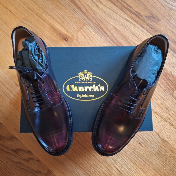 NIB Church's Shannon size 39 Burgundy plaid - Picture 8 of 10